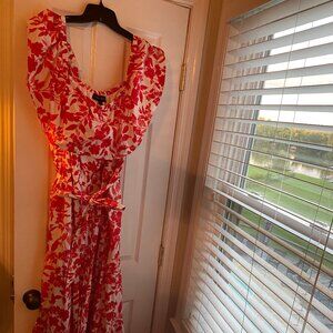 Red/white floral print dress